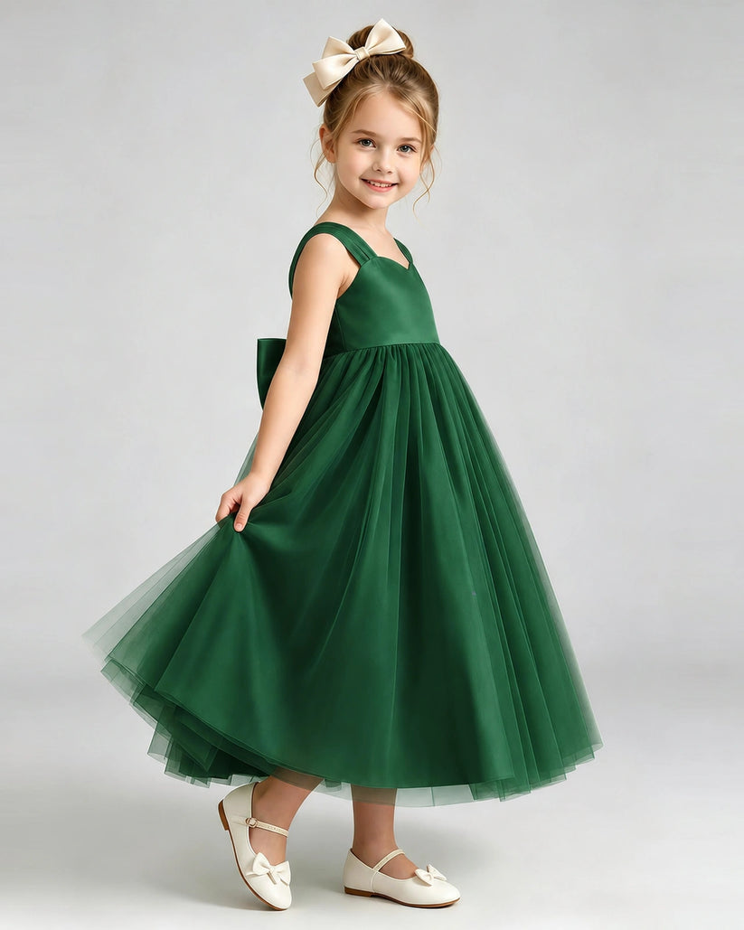 Dark Green Tulle A-line Flower Girl Dress Side View