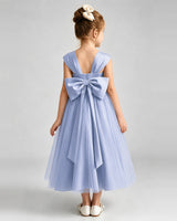 Dusty Blue Tulle A-line Flower Girl Dress Back View
