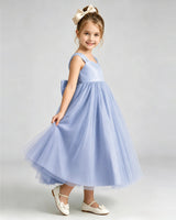Dusty Blue Tulle A-line Flower Girl Dress Side View