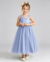 Dusty Blue Tulle A-line Flower Girl Dress Front View