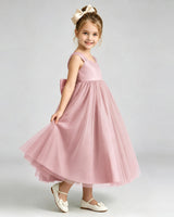Dusty Rose Tulle A-line Flower Girl Dress Side View