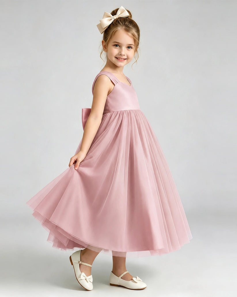 Dusty Rose Tulle A-line Flower Girl Dress Side View