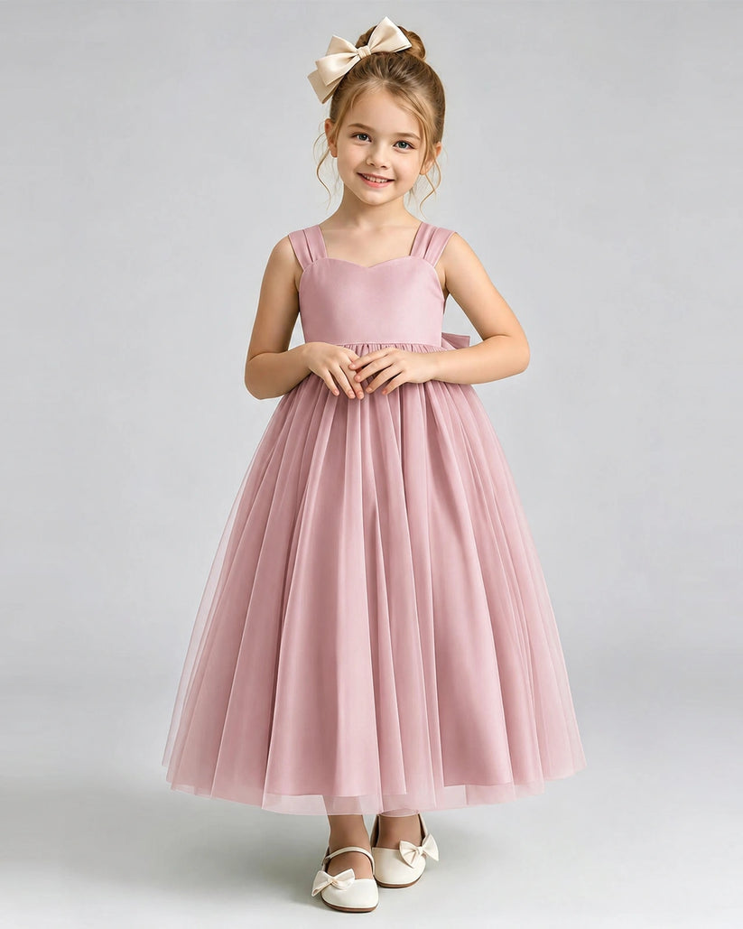 Dusty Rose Tulle A-line Flower Girl Dress Front View