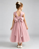 Dusty Rose Tulle A-line Flower Girl Dress Back View