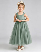 Eucalyptus Tulle A-line Flower Girl Dress Front View
