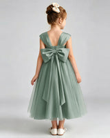 Eucalyptus Tulle A-line Flower Girl Dress Back View