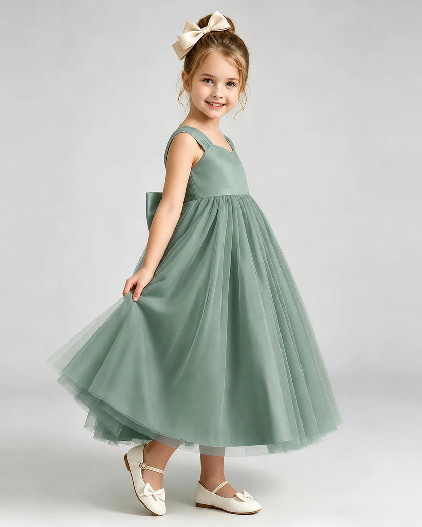 Eucalyptus Tulle A-line Flower Girl Dress Side View