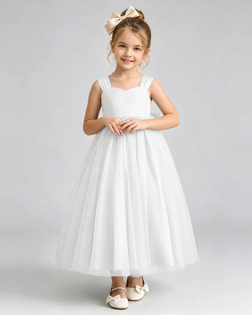 Ivory Tulle A-line Flower Girl Dress Front View