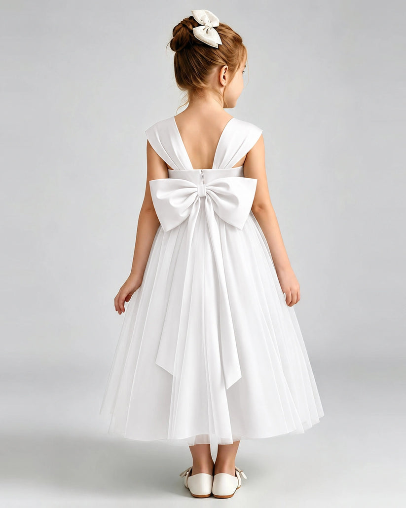 Ivory Tulle A-line Flower Girl Dress Back View