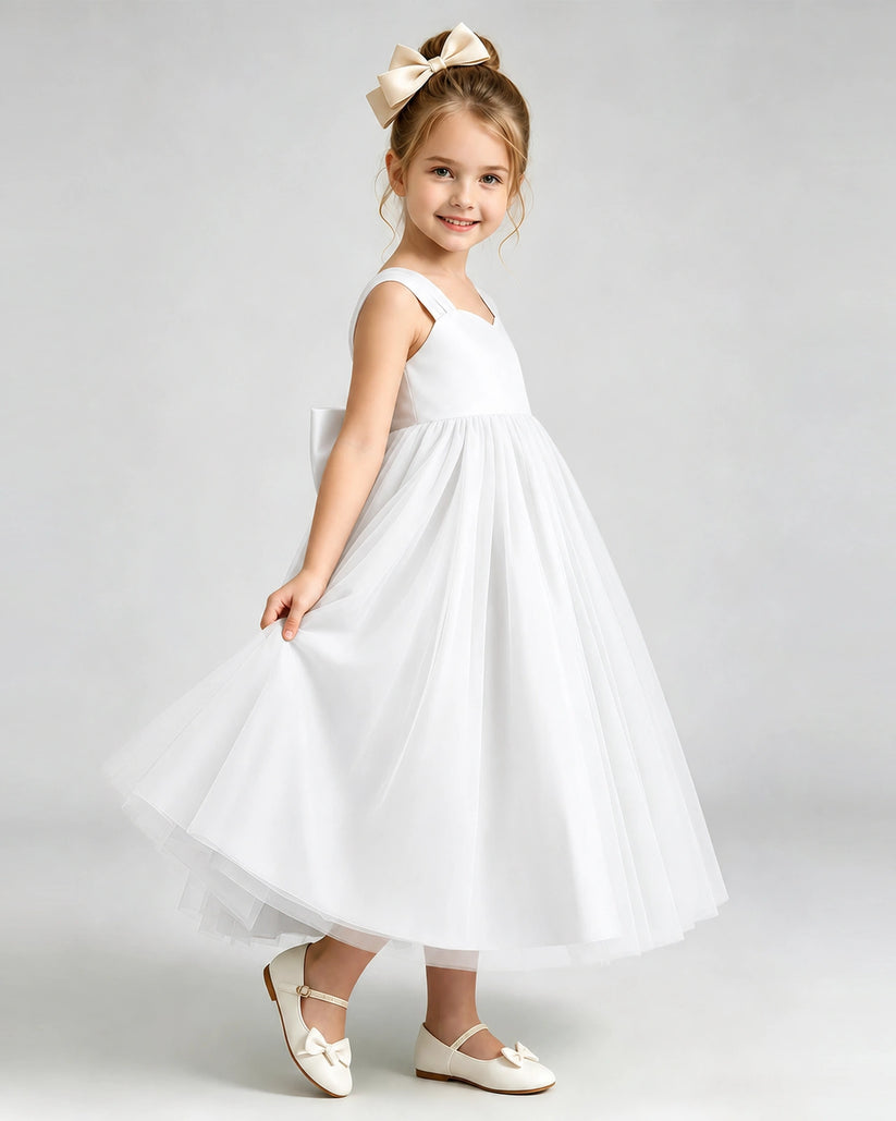 Ivory Tulle A-line Flower Girl Dress Side View