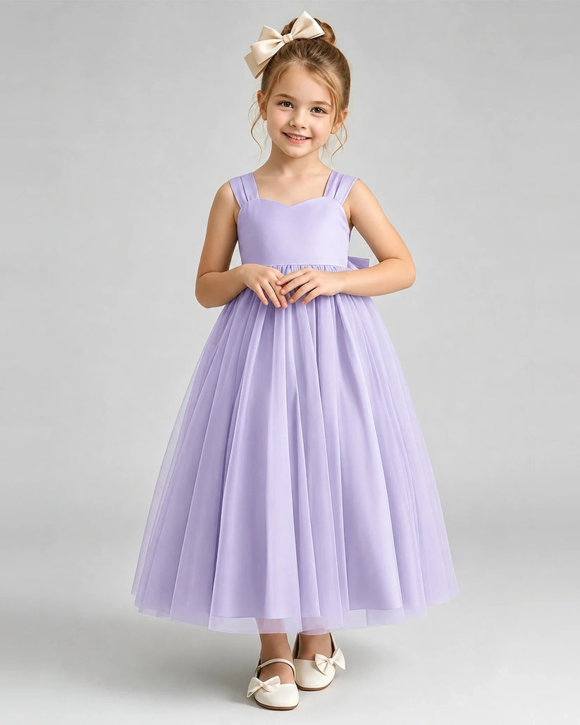 Lavender Tulle A-line Flower Girl Dress Front View