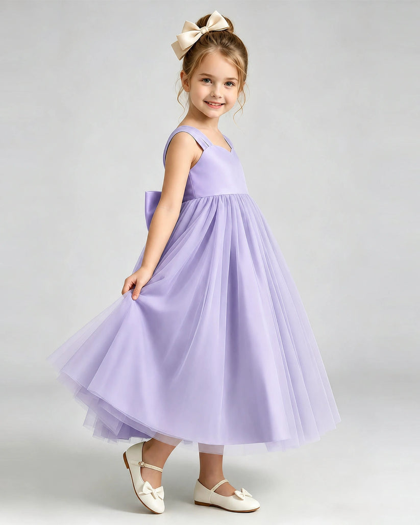 Lavender Tulle A-line Flower Girl Dress Side View