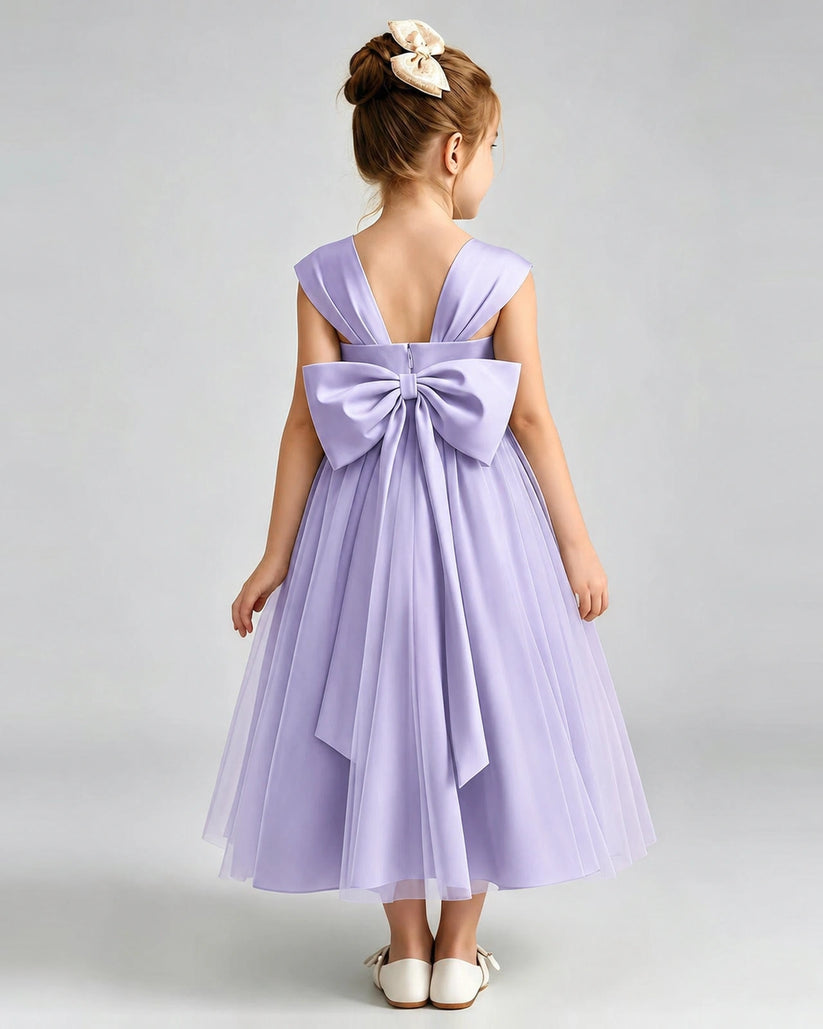 Lavender Tulle A-line Flower Girl Dress Back View