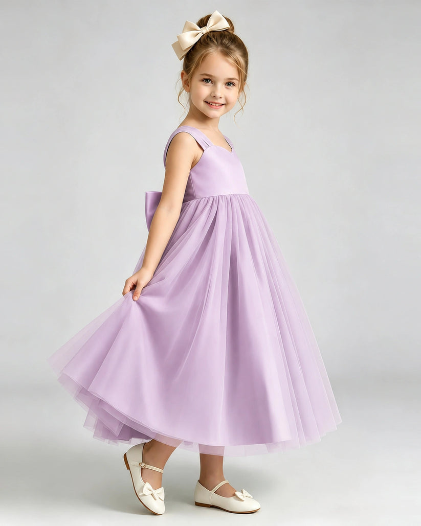 Lilac Tulle A-line Flower Girl Dress Side View