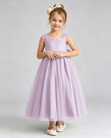 Lilac Tulle A-line Flower Girl Dress Front View