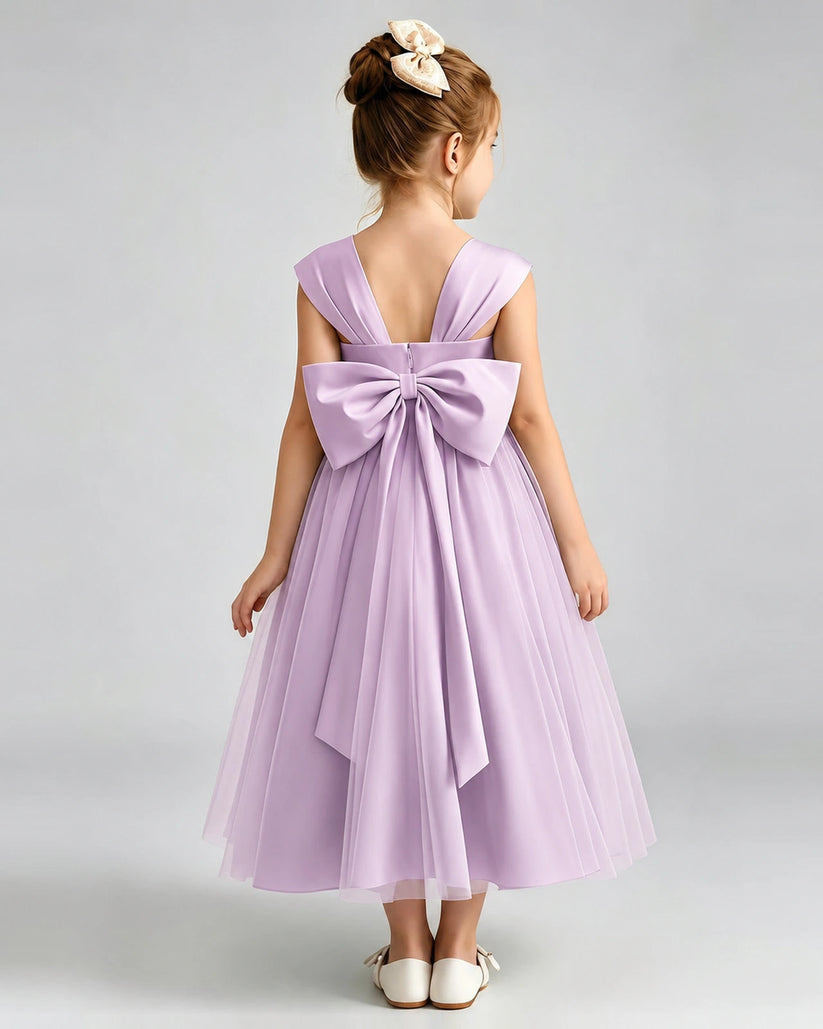 Lilac Tulle A-line Flower Girl Dress Back View
