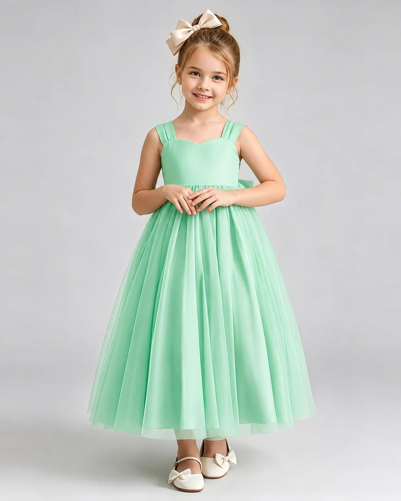Mint Green Tulle A-line Flower Girl Dress Front View