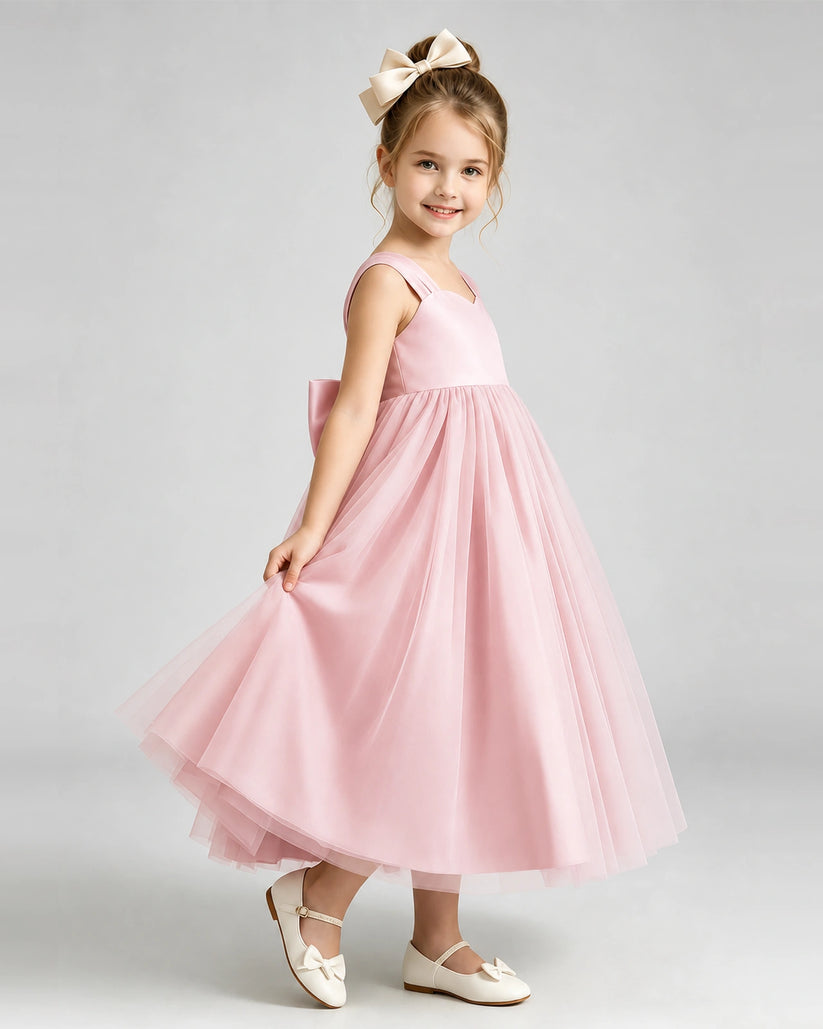 Pink Tulle A-line Flower Girl Dress Side View