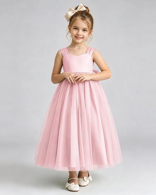 Pink Tulle A-line Flower Girl Dress Front View
