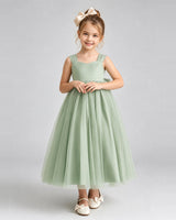 Sage Green Tulle A-line Flower Girl Dress Front View