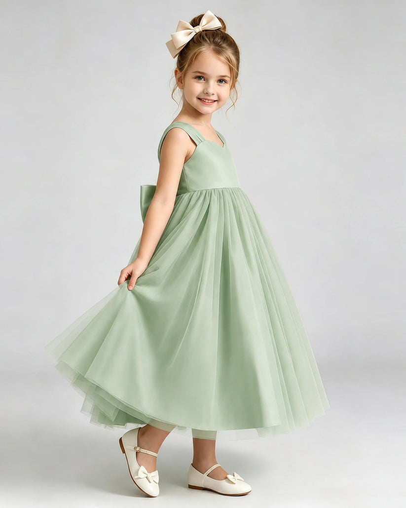 Sage Green Tulle A-line Flower Girl Dress Side View