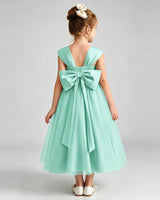 Turquoise Tulle A-line Flower Girl Dress Back View