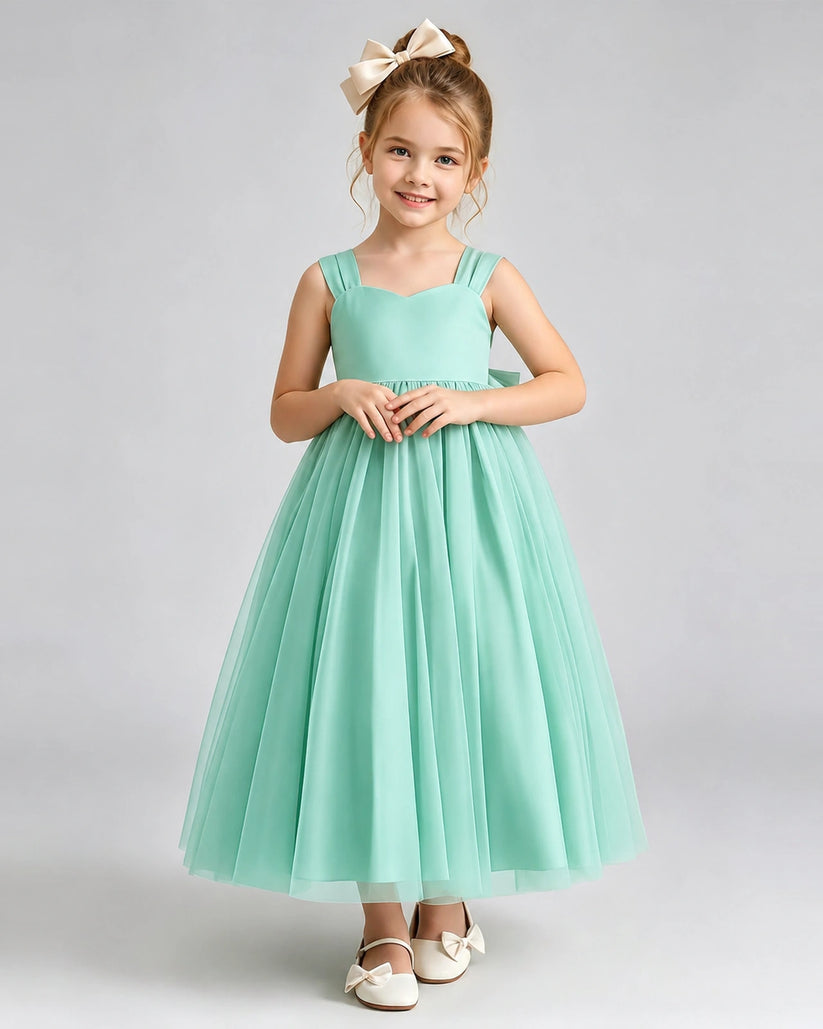 Turquoise Tulle A-line Flower Girl Dress Front View