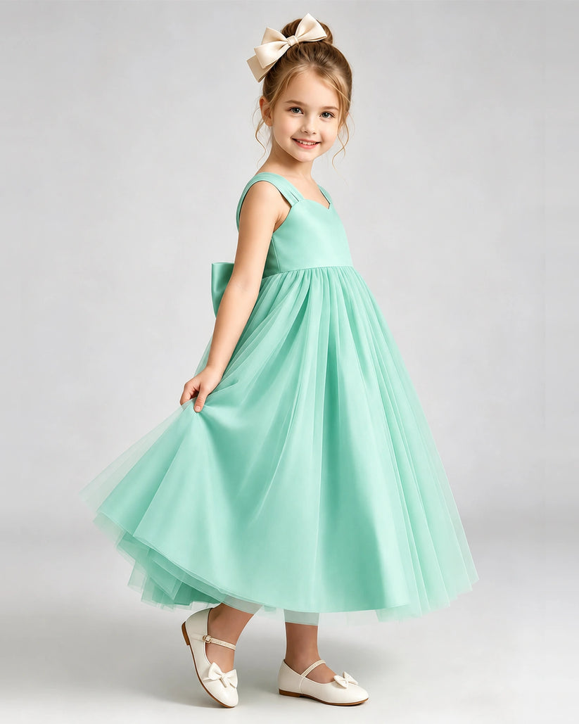 Turquoise Tulle A-line Flower Girl Dress Side View