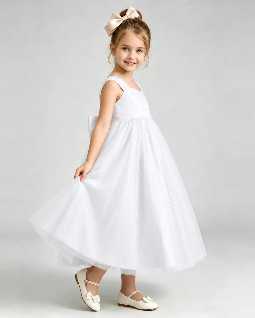 White Tulle A-line Flower Girl Dress Side View