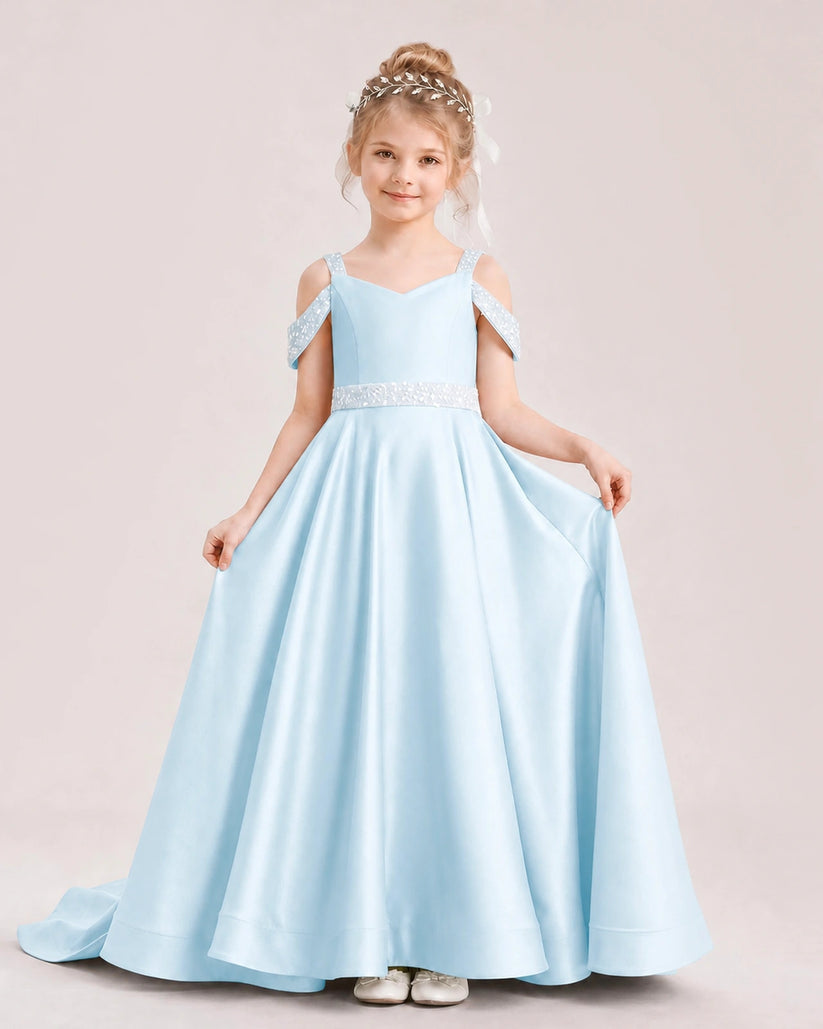 Baby Blue Satin A-line Pageant Dress Front View