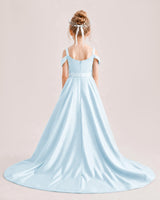 Baby Blue Satin A-line Pageant Dress Back View