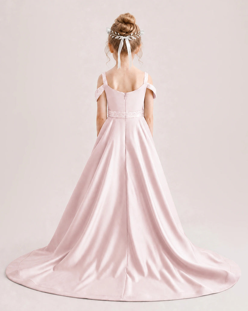 Blush Pink Satin A-line Pageant Dress Back View