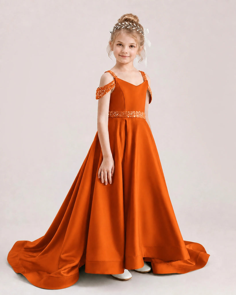Burnt Orange Satin A-line Pageant Dress Front View