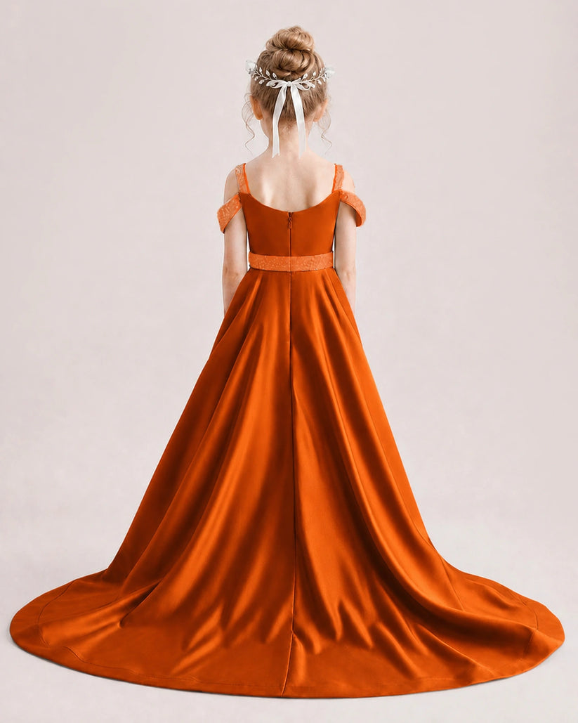 Burnt Orange Satin A-line Pageant Dress Back View