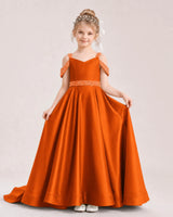 Burnt Orange Satin A-line Pageant Dress Front View