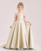 Champagne Satin A-line Pageant Dress Front View