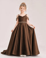 Chocolate Satin A-line Pageant Dress Front View