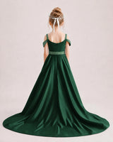 Dark Green Satin A-line Pageant Dress Back View