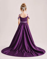 Grape Satin A-line Pageant Dress Back View