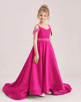 Hot Pink Satin A-line Pageant Dress Front View