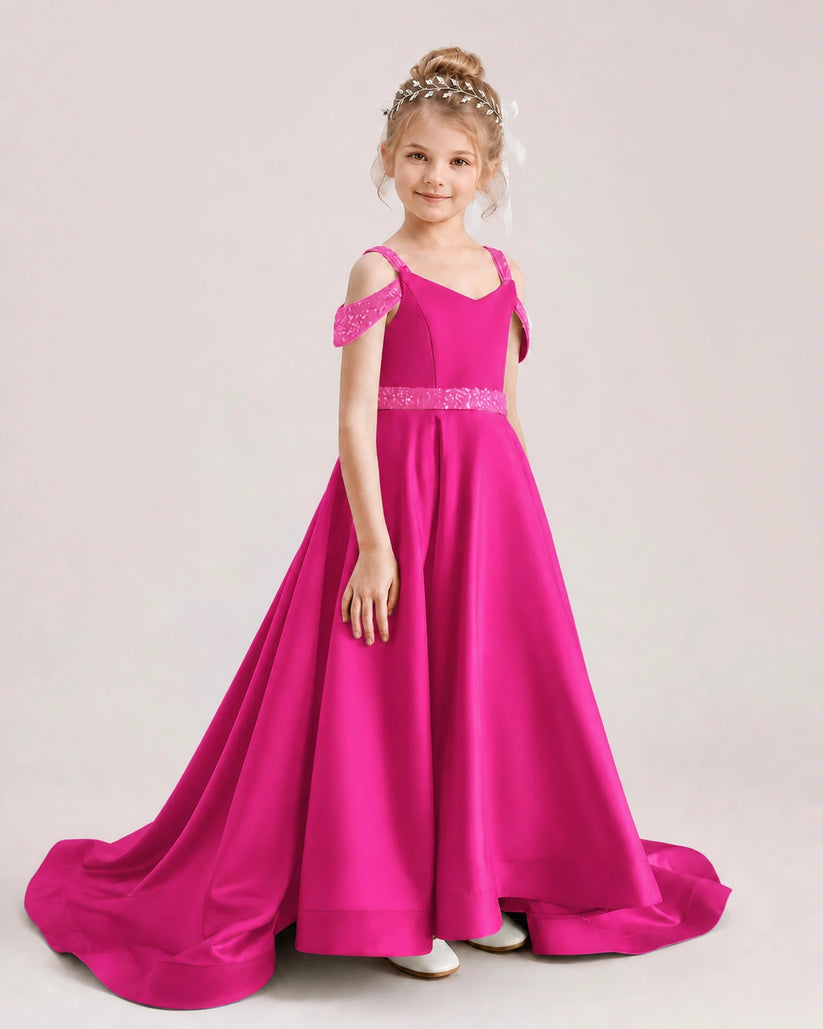 Hot Pink Satin A-line Pageant Dress Front View