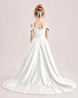 Ivory Satin A-line Pageant Dress Back View