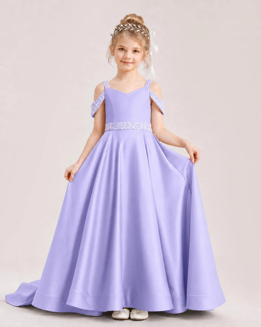 Lavender Satin A-line Pageant Dress Front View
