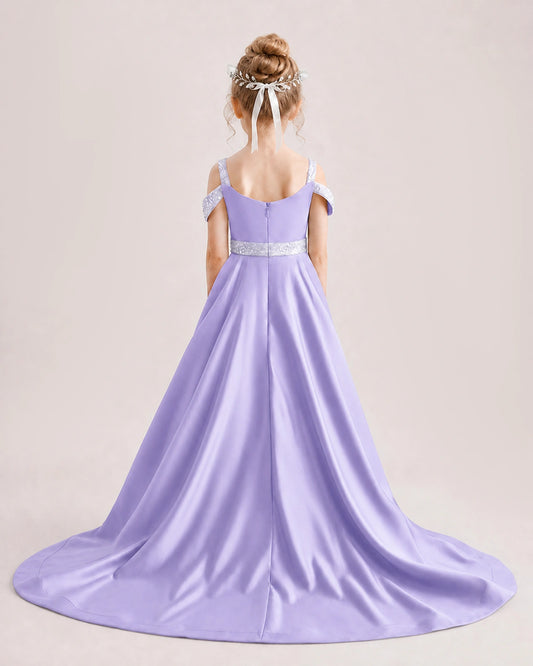 Lavender Satin A-line Pageant Dress Back View