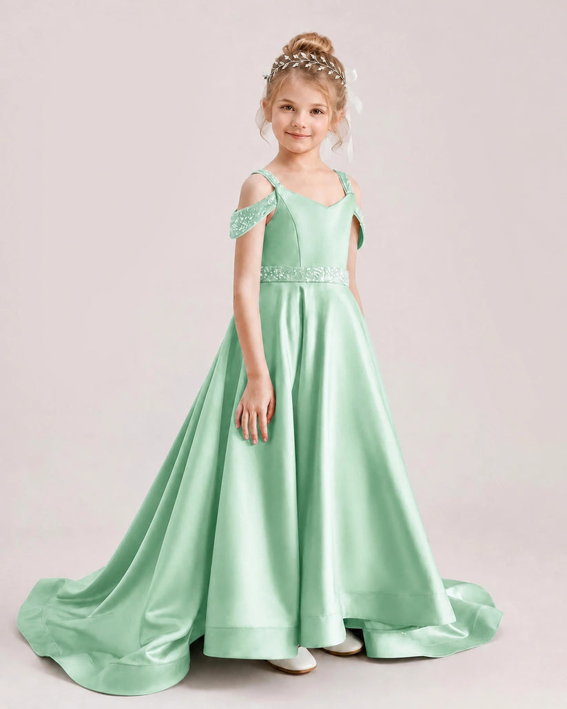 Mint Green Satin A-line Pageant Dress Front View