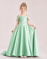 Mint Green Satin A-line Pageant Dress Front View