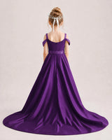 Purple Satin A-line Pageant Dress Back View