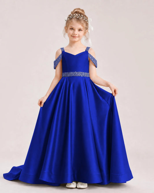 Royal Blue Satin A-line Pageant Dress Front View