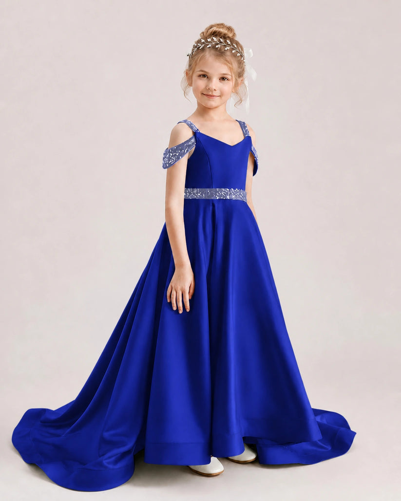 Royal Blue Satin A-line Pageant Dress Front View