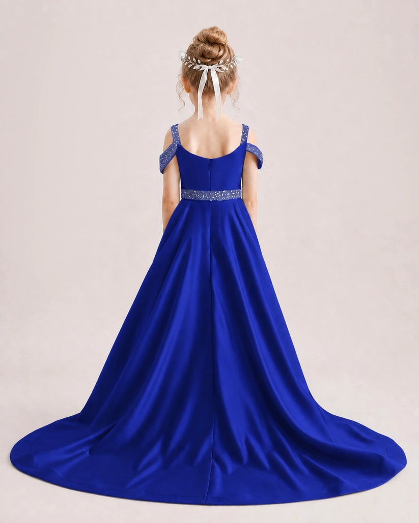 Royal Blue Satin A-line Pageant Dress Back View